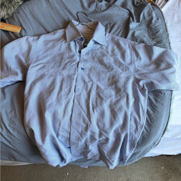 Island Republic Men’s Causal Button Up Shortsleeve Shirt Check Blue/white M - Picture 6 of 10